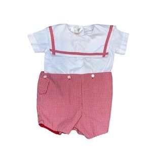 Sir John by Rosalina Vintage Baby Boys Red Gingham Sailor Bobby Suit 12M White